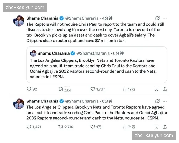 猛龙篮网快船三方交易 保罗阿巴基次轮签互换